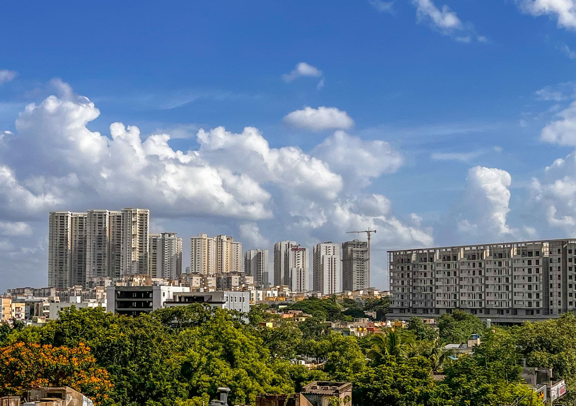 Hyderabad skyline with modern commercial towers and growing infrastructure